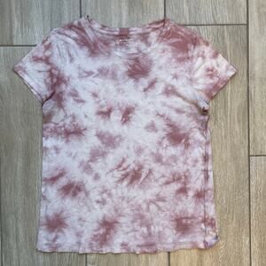 Athleta Tie Dye Pink Cotton Tee Womens M Athleisure Yoga Workout Top